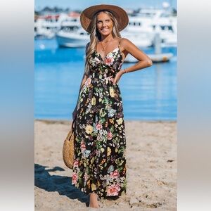 Tropical Flowers Keyhole Maxi Dress